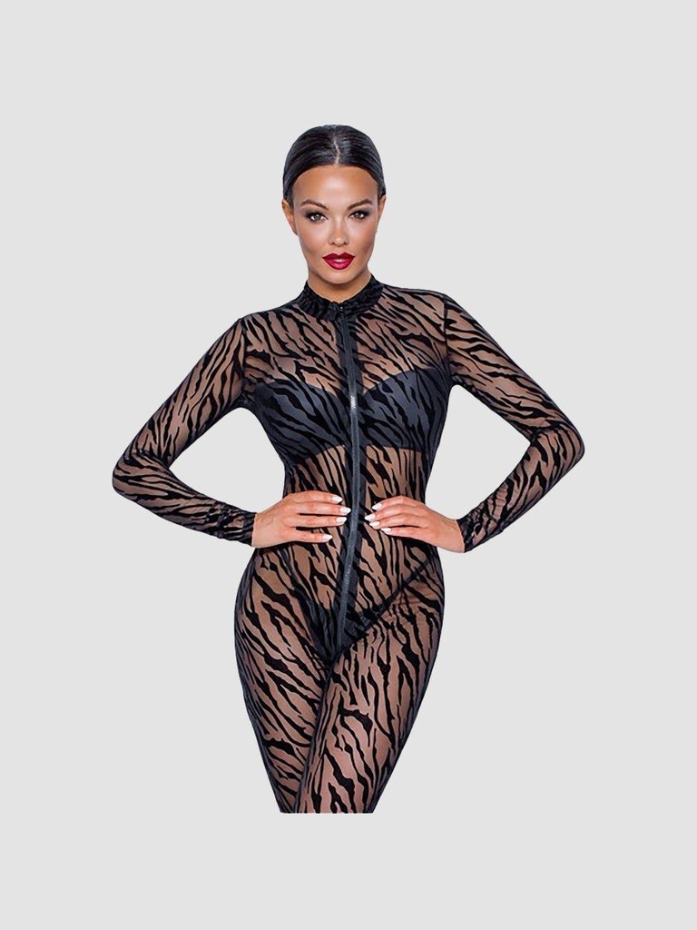 Combinaison Transparente Motif Tigre Noire
