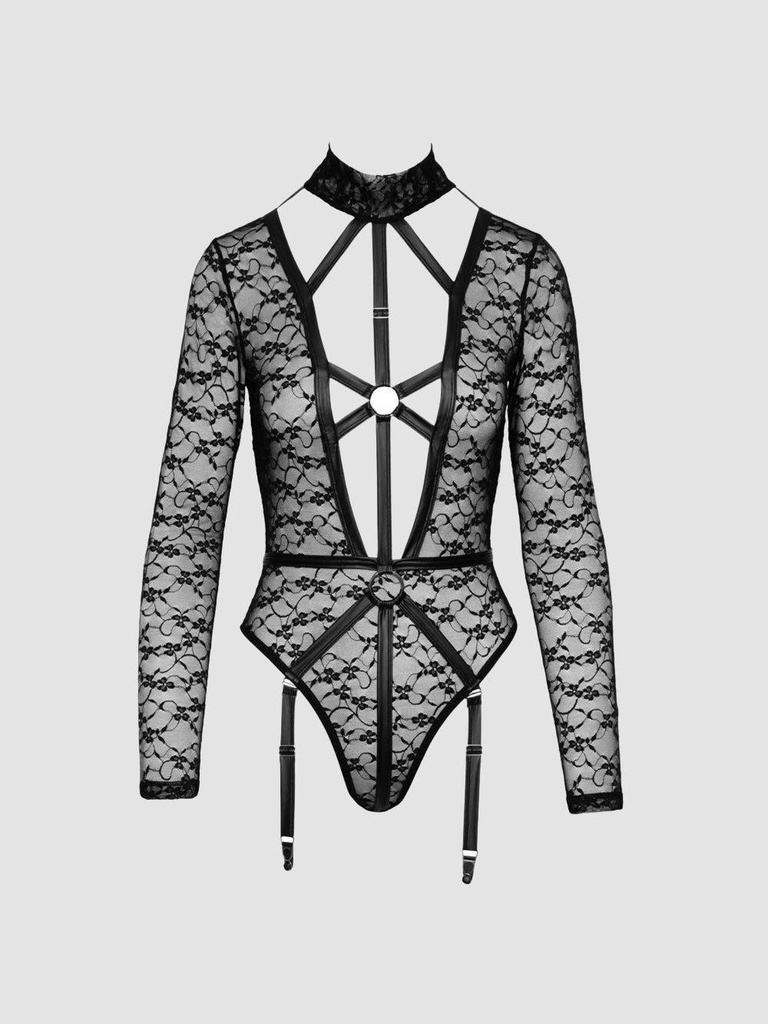 Body porte-jarretelles lanières & dentelle noir